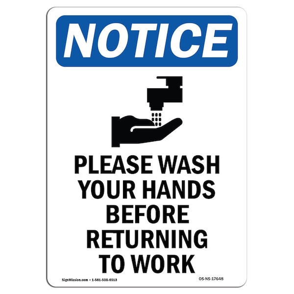OSHA Sign, Please Wash Your Hands With Symbol, 24in X 18in Rigid Plastic, 18" W, 24" L, Portrait